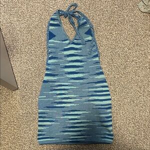 Blue Patterned Halter Dress
